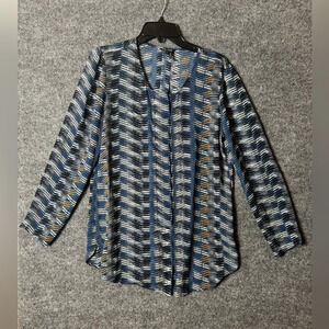 NIC + ZOE Easy Street Streak-Print Button Down Long Sleeve Blouse - Medium NWOT